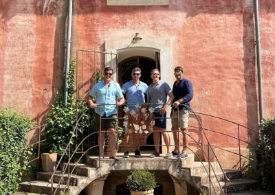 French Riviera Wine Tours - 4 hosts on top of stairs in a Côtes de Provence winery